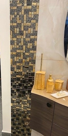 Gold glass mirror tile backsplash bathroom mirrored mosaic